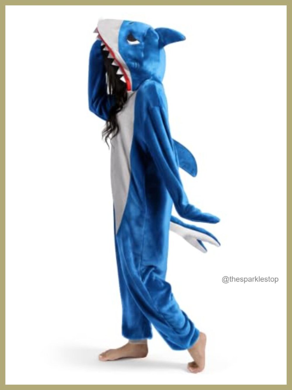 Adult Shark Hooded Jumpsuit Costume Polyester Halloween Cosplay